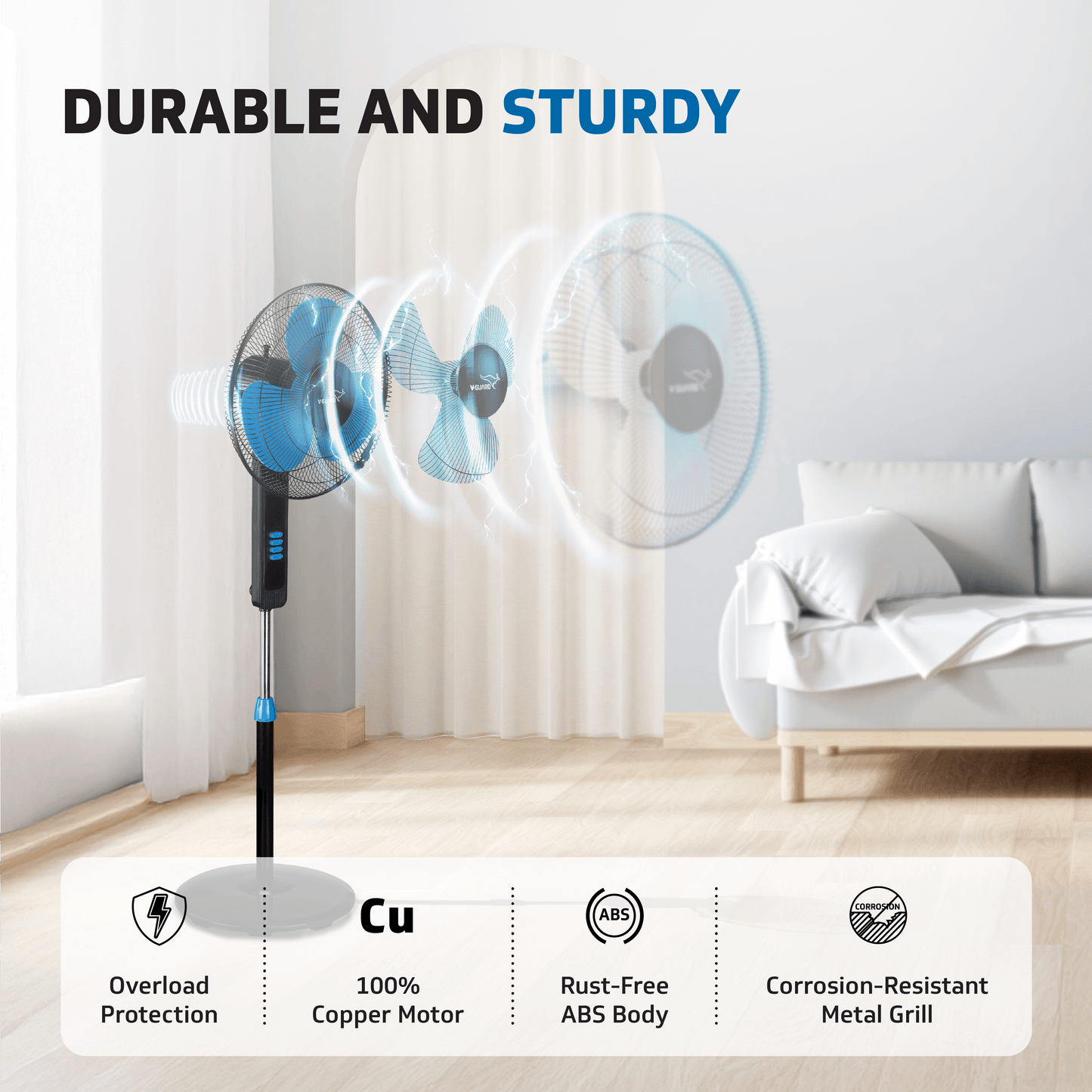 V-Guard Esfera STS Plus Neo Pedestal Cum Table Fan | Versatile 2-In-1 Operation | 1350 RPM Motor | Customisable Tilt And Oscillation Control | Blue Black | 40 cm (400mm)