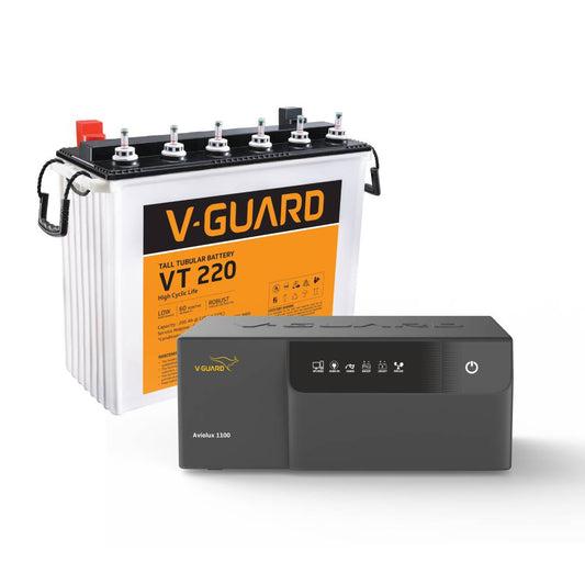 V-Guard Inverter & Battery Combo (Aviolux 1100 Inverter with VT 220 (205 Ah Tall Tubular Battery)) for Home, Office & Shops