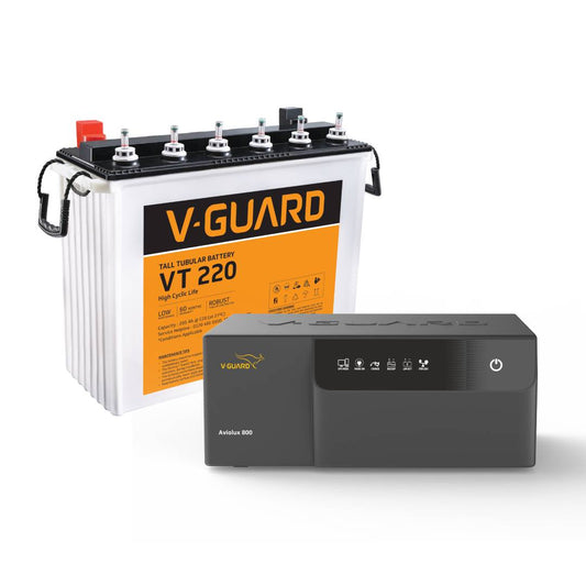 V-Guard Inverter & Battery Combo (Aviolux 800 Inverter with VT 220 (205Ah Tall Tubular Battery)) for Home, Office & Shops