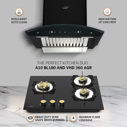 V-Guard A10 BL 180 60 cm Intelligent Auto clean Chimney and VHD 360 AGR Hobtop Combo- The Ultimate Kitchen Duo