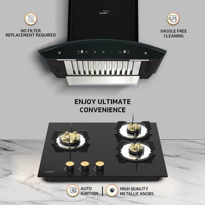 V-Guard A10 BL 180 60 cm Intelligent Auto clean Chimney and VHD 360 AGR Hobtop Combo- The Ultimate Kitchen Duo