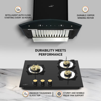 V-Guard A10 BL 180 60 cm Intelligent Auto clean Chimney and VHD 360 AGR Hobtop Combo- The Ultimate Kitchen Duo