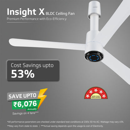 V-Guard INSIGHT-X Premium BLDC Ceiling Fan For Home | 6 Speed Settings | 5-Star Energy Saving | Convenient Remote Control | High-Speed 100% Copper Motor | 1.2M (Blossom White Matte)