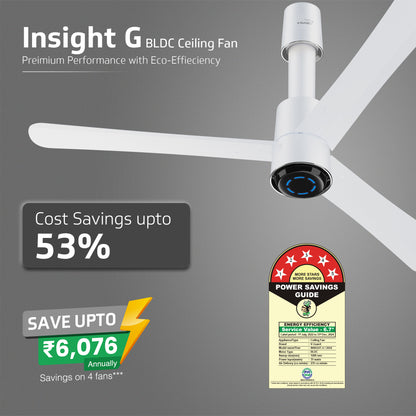 V-Guard INSIGHT-G Premium BLDC Ceiling Fan For Home | 6 Speed Settings | 5-Star Energy Saving | Convenient Remote Control | High-Speed 100% Copper Motor (Blossom White Matte)