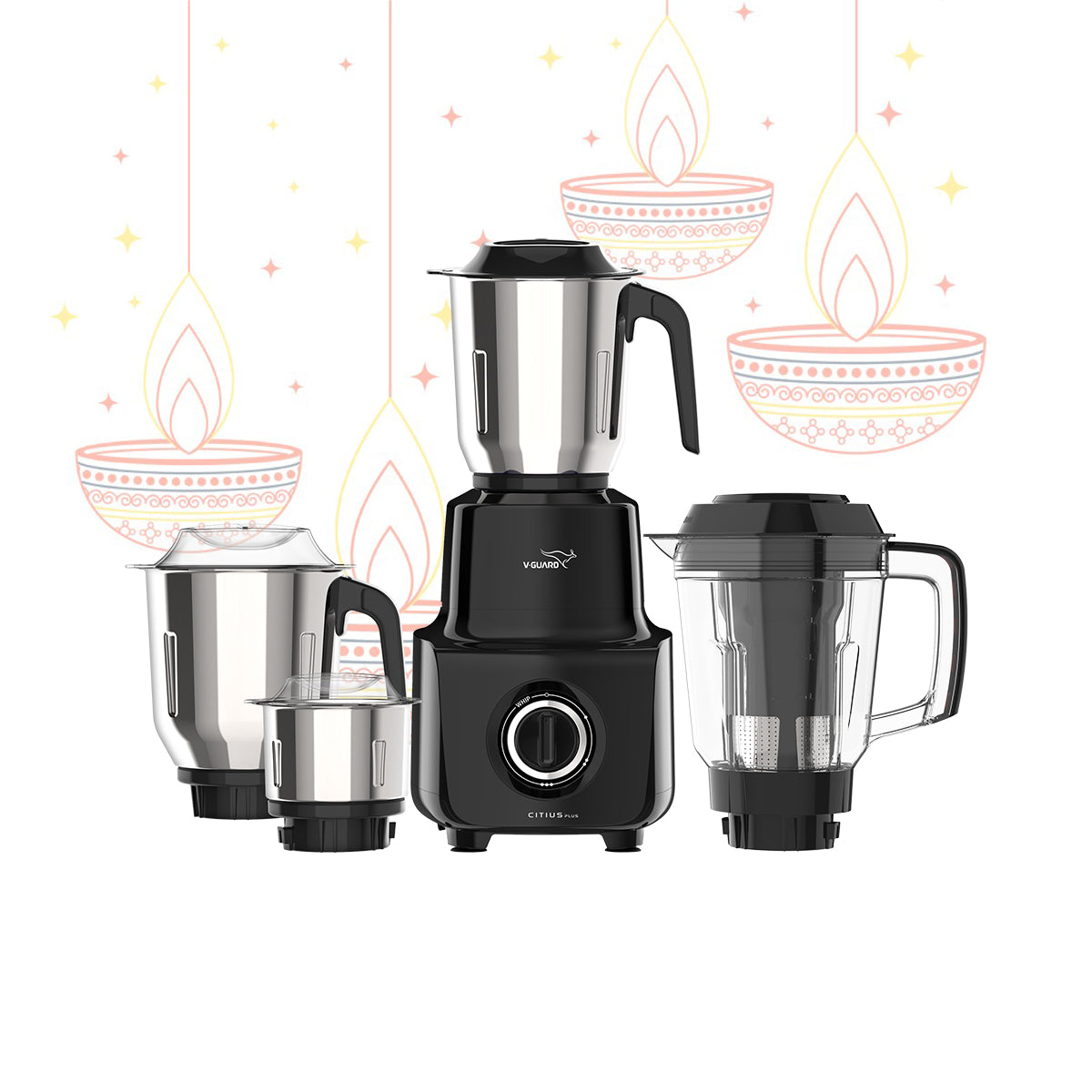 Citius 750 Watt Juicer Mixer Grinder, 3 Year Motor Warranty, 4 Jars(Chutney, Dry, Wet & Juicer), Sturdy Juicer Jar with QuadraFlow Design