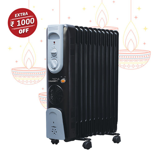 V-Guard EOFR 2900 Room Heater 13 Fin with 3 Power Settings| Quick heating with PTC fan | 2900 Watt |with 1 year warranty