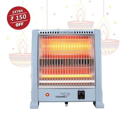 V-Guard EQT 800 Quartz Room Heater Noise free One year Warranty Automatic tips over protection Quick Heating