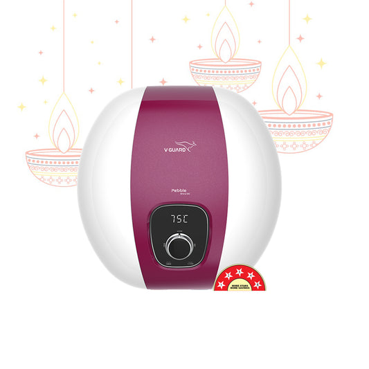 V-Guard Pebble Shine DG 15 Litre Water Heater Geyser with Digital Display | BEE 5 Star Rating | Free PAN India Installation & Connection Pipes