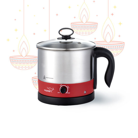 VKM12 Wide mouth MultiPurpose Electric kettle Cooker, 1.2 Litre Stainless Steel Hot water kettle for boiling water, noodles with 3 Attachments : PP Bowl, PP Egg Tray