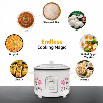 V-Guard VRC 1.8-Litre Electric Rice Cooker with 700 W Power, 2 Pots, Spatula, Rice Separator | 2-Year Product & 5-Year Heating Plate Coverage by V-Guard | Automatic Cooking with Double-Layered Body & Cool Touch Handles