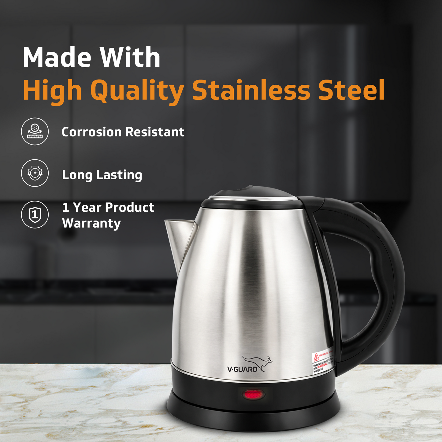 VKS15 Electric Kettle for hot water | 1.5 Litre 1500 watt, Stainless Steel Hot water kettle | Power Indicator | Auto cut-off