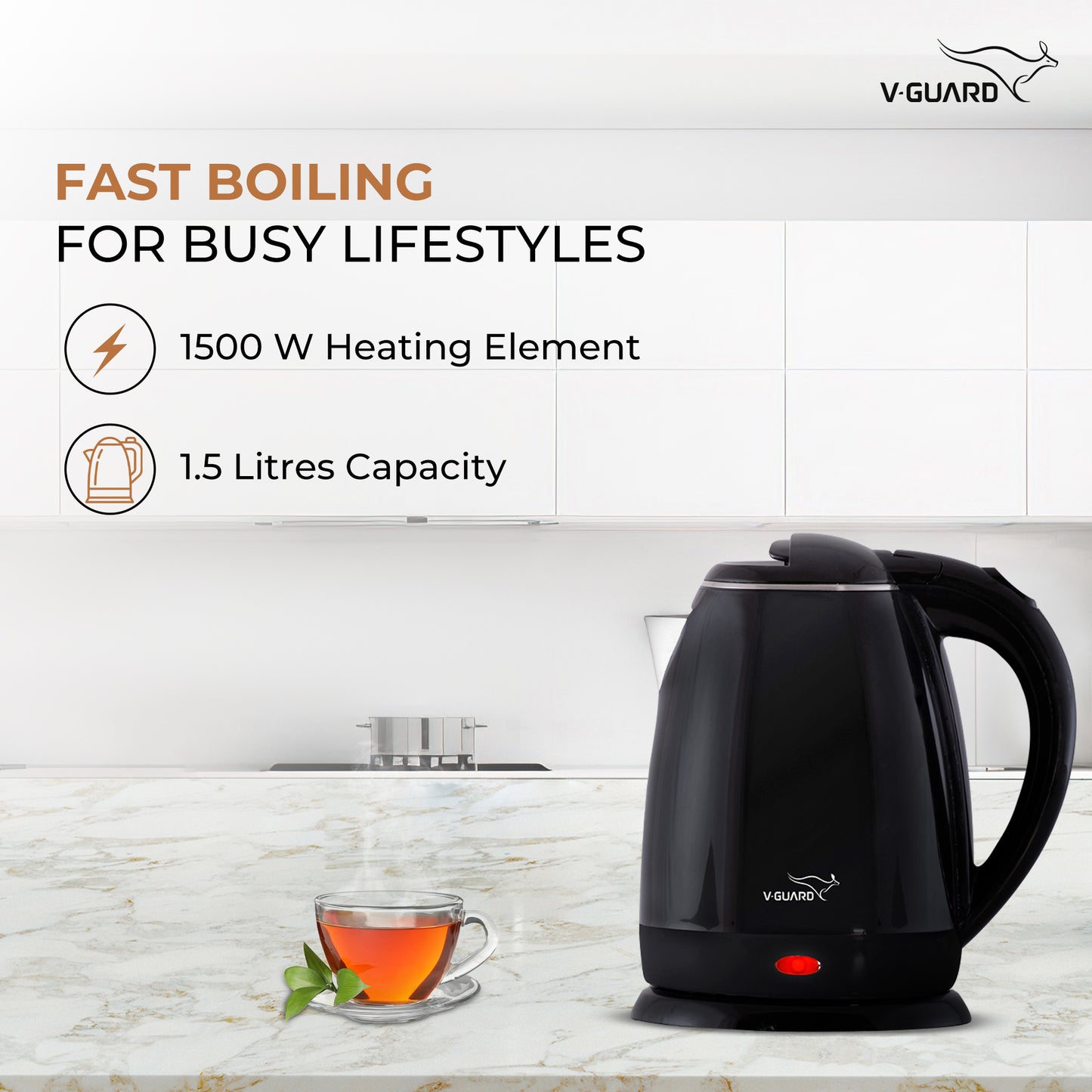 VKP15 Prime 1.5 Litre Electric Kettle for hot water | Double Wall with Cool Touch Body | 2 year warranty |1500 Watt