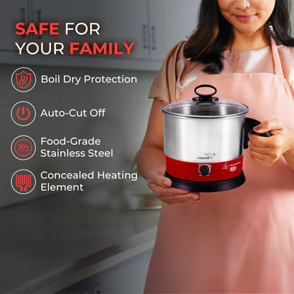 VKM12 Wide mouth MultiPurpose Electric kettle Cooker, 1.2 Litre Stainless Steel Hot water kettle for boiling water, noodles with 3 Attachments : PP Bowl, PP Egg Tray