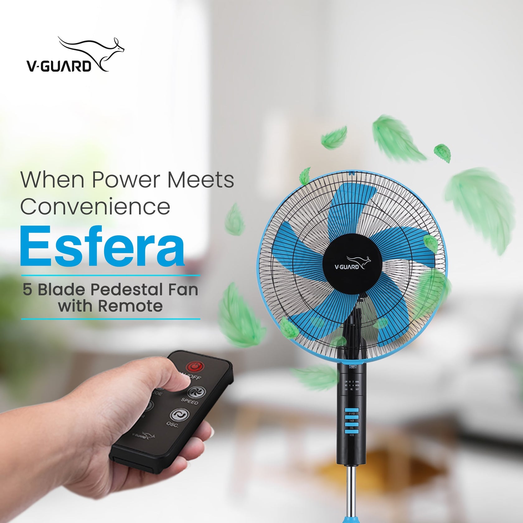 VGuard Industries Limited Esfera Remote 5 Blade 40 cm Pedestal Fan