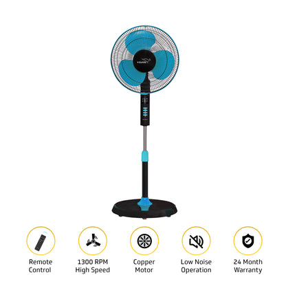 Esfera Pedestal Fan with Remote Control, In-built 7.5 Hour Timer Functionality, 40 cm, Blue Black