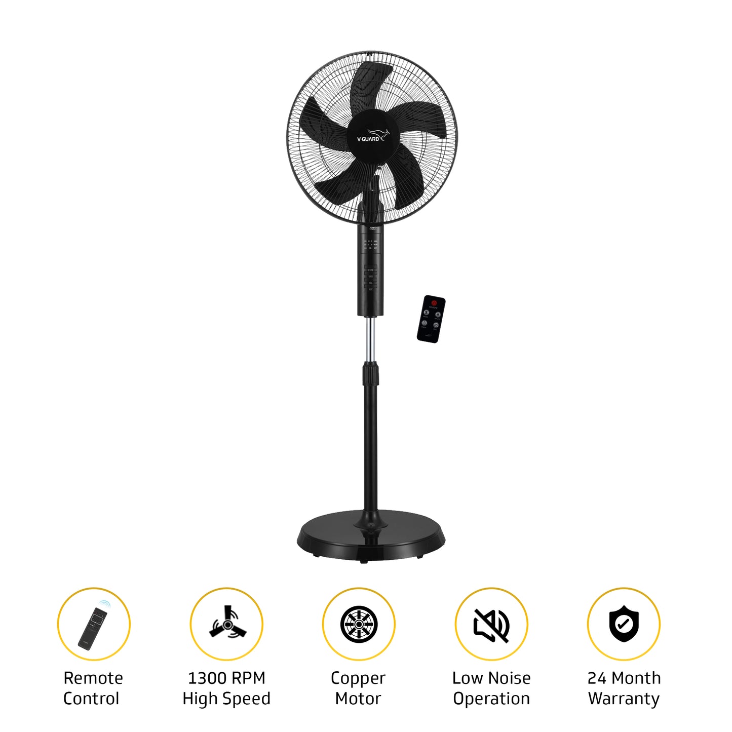 Esfera Remote 5 Blade 40 cm Pedestal Fan, Black