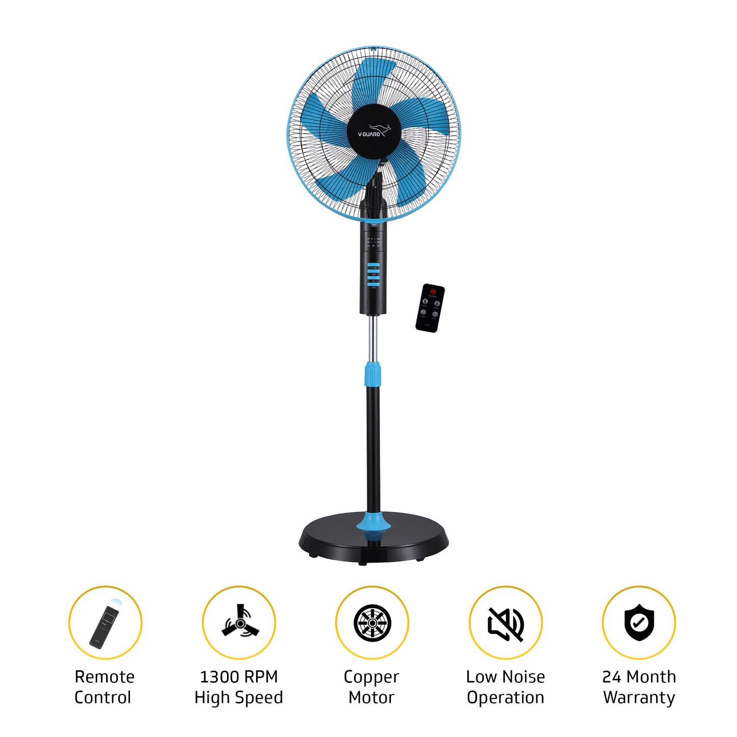 Esfera Remote 5 Blade 40 cm Pedestal Fan, Blue Black