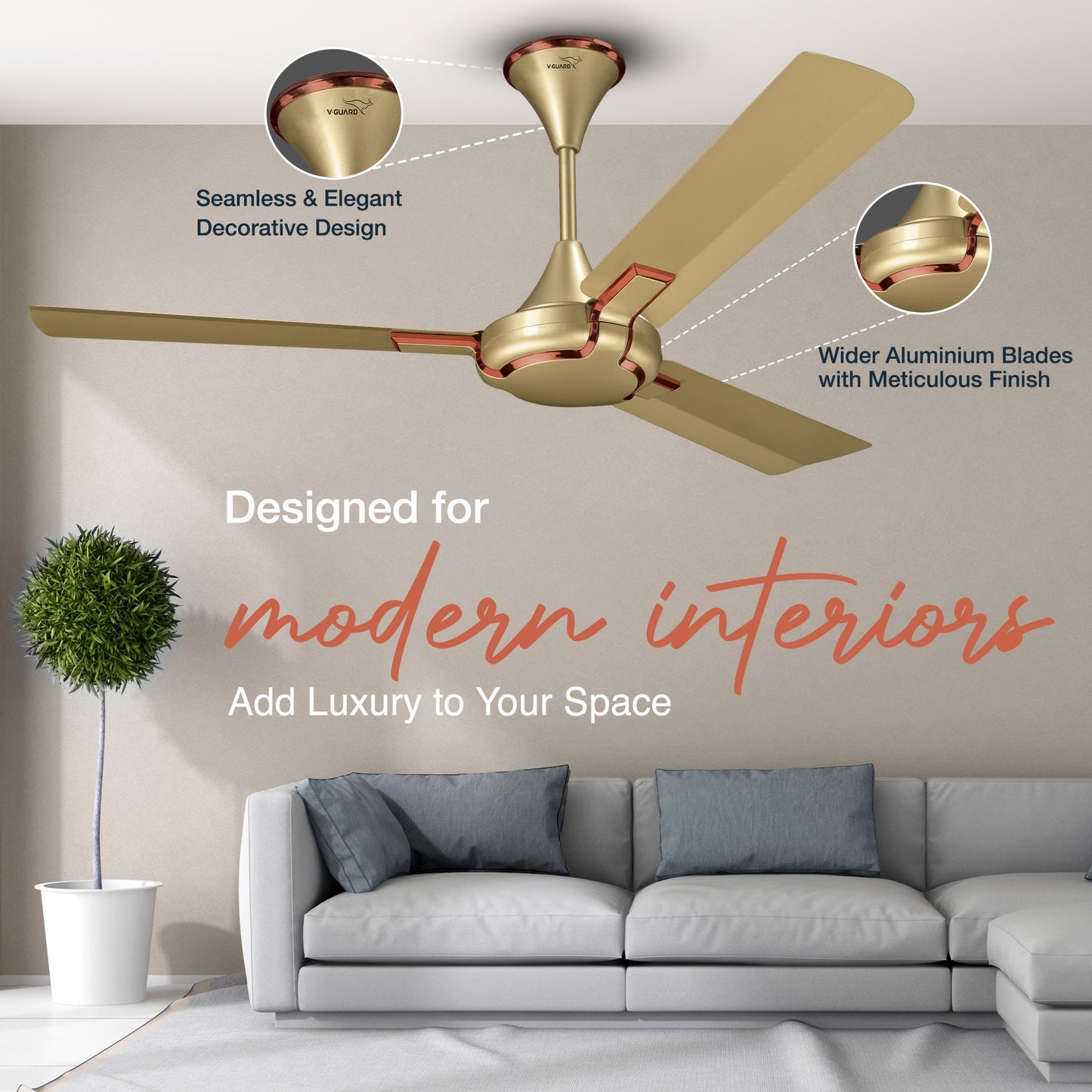 Exado Pro AS Anti Dust High Speed Ceiling Fan for Home 1.2 m, Imperial Gold