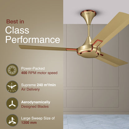Exado Pro AS Anti Dust High Speed Ceiling Fan for Home 1.2 m, Imperial Gold