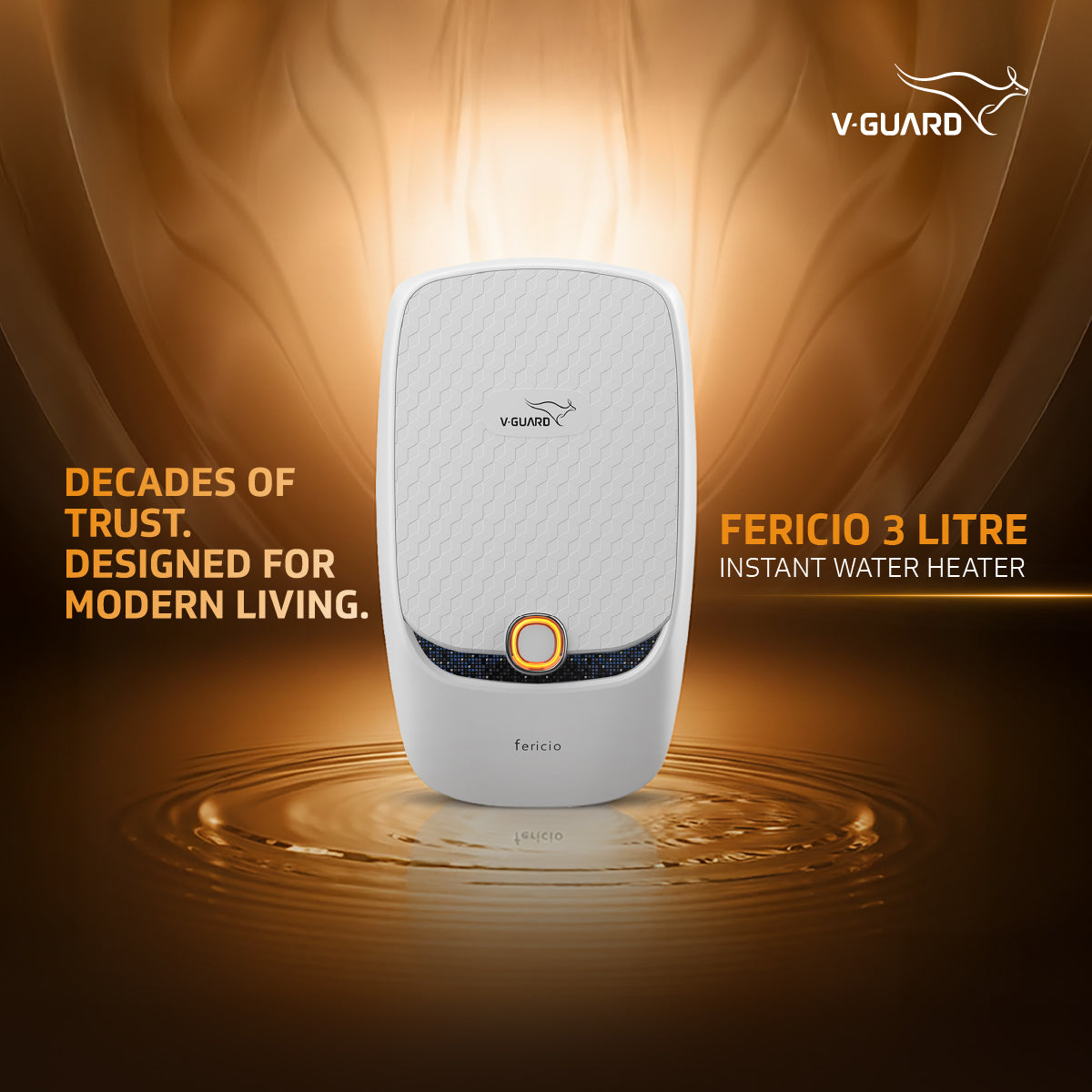 V-Guard Fericio Instant Water Heater | 3 Litre | 3000W Heating | Free Connection Pipes & Installation(₹1000/-Benefit)