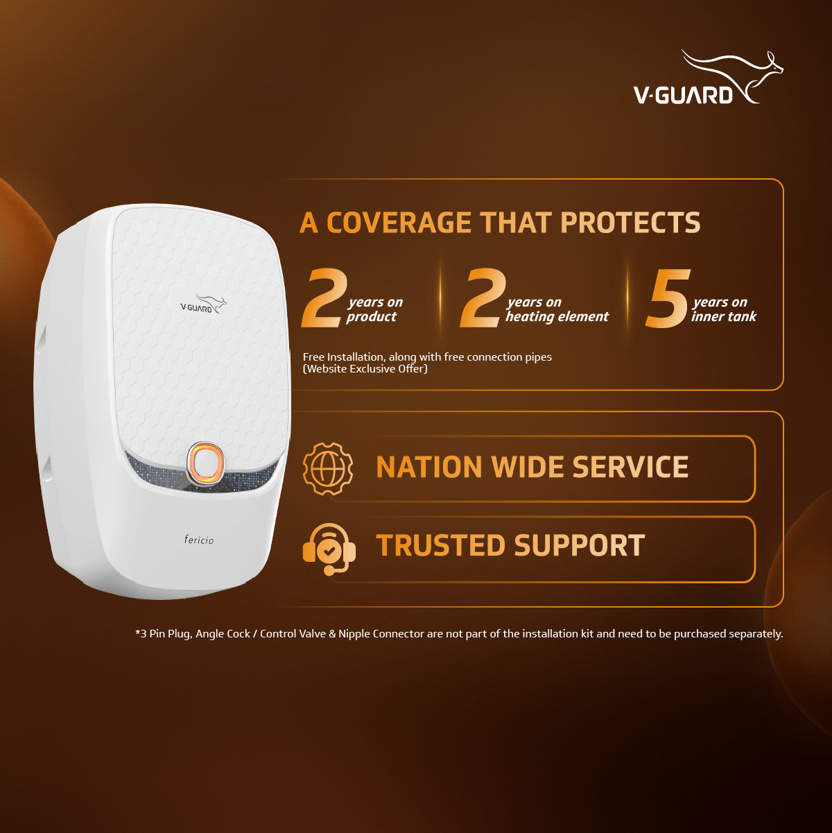 V-Guard Fericio Instant Water Heater | 3 Litre | 3000W Heating | Free Connection Pipes & Installation(₹1000/-Benefit)