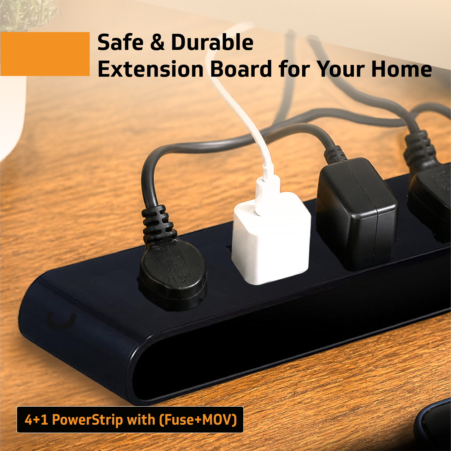 V-Guard Extension Board for Home & Office | 4+1 Power Strip with (MOV+Fuse) | 4 Universal Sockets | 1 Year Warranty | 1.5m Cord | 6A 1500VA Load | Fuse Protection | Wall Mountable | Master Switch
