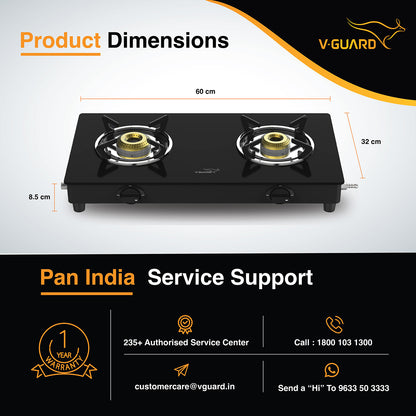 Vgd 260 PL 2 Burner Glass Gas Stove | Fully Efficient Hd Brass Burners | 1 Year Product Warranty