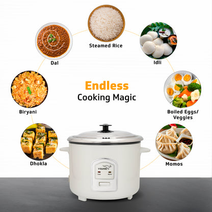 V-Guard VRCS 1.8-Litre Electric Rice Cooker with 2 Stainless Steel Pots, Spatula, Rice Separator | 5-Yr Heating Plate & 2-Yr Product Coverage by V-Guard | 700 W Power with Cook & Automatic Keep Warm Dual Cooking Modes
