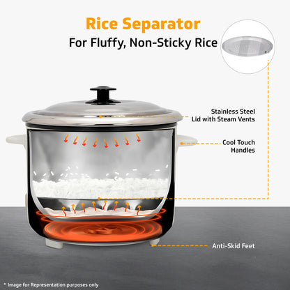 V-Guard VRCS 1.8-Litre Electric Rice Cooker with 2 Stainless Steel Pots, Spatula, Rice Separator | 5-Yr Heating Plate & 2-Yr Product Coverage by V-Guard | 700 W Power with Cook & Automatic Keep Warm Dual Cooking Modes