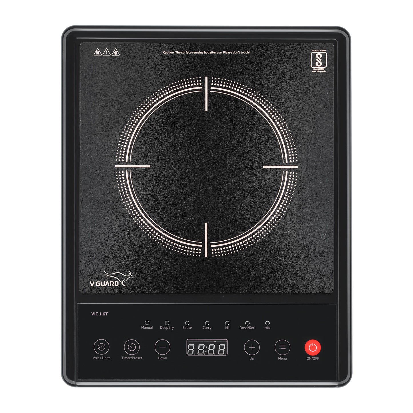 VIC 1.6T 1600 Watt Induction Cooktop | Feather Touch Control & Crystal Glass Top | 7 Pre-set Cooking Modes | 4 Hour Timer & 24 Hour Pre-set Function | Auto Switch Off & Keep Warm Function