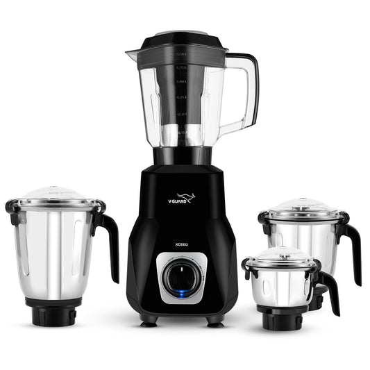 V-Guard Xceed Mixer Grinder 750 Watt with 4 Jars, Lid Locks for Hands-free Operation, Removable Stainless Steel Blades, 2-Year Comprehensive & 3-year Motor Warranty  (Black)