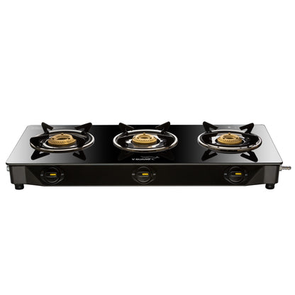 V-Guard VGD 370 PI 3 Burner Gas Stove | Compact & Elegant Gas Stove | 1 Large, 1 Medium & 1 Small High-Efficiency Brass Burner | Toughened Glass Top | 1 Year Coverage by V-Guard