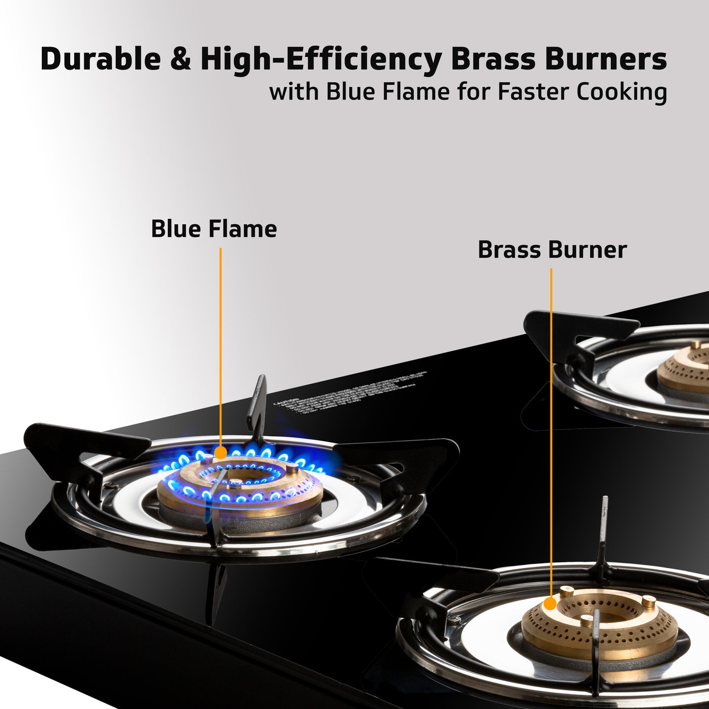 V-Guard VGD 457 PI 4 Burner Gas Stove | Compact & Elegant Gas Stove | 2 Large and 2 Medium High-Efficiency Brass Burners | Toughened Glass Top | 1 Year Coverage by V-Guard