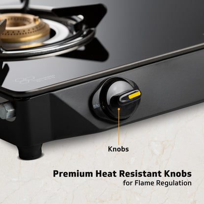 V-Guard VGD 257 PI 2 Burner Gas Stove | Compact & Elegant Gas Stove | 1 Large and 1 Medium High-Efficiency Brass Burner | Toughened Glass Top | 1 Year Coverage by V-Guard