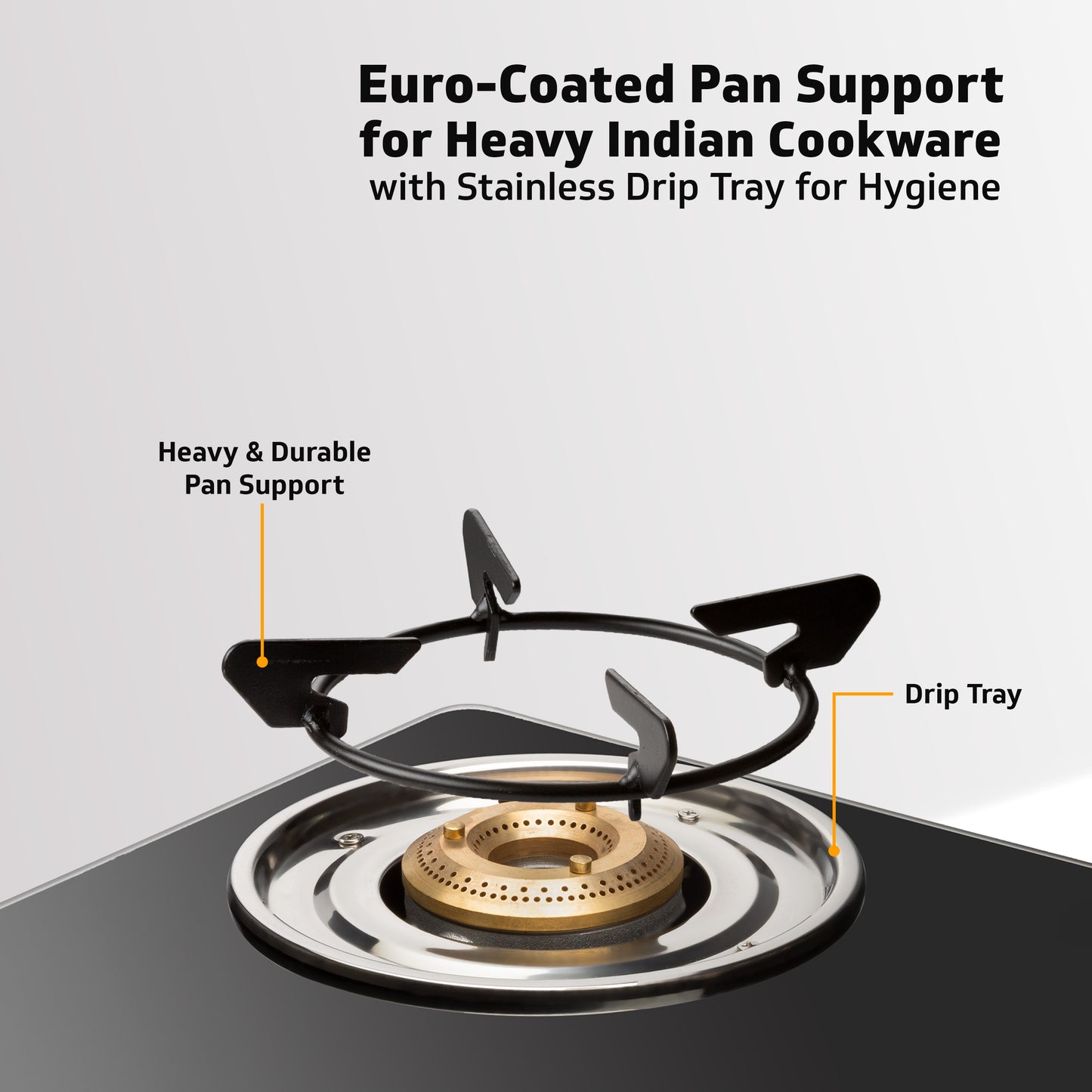 V-Guard VGD 457 PI 4 Burner Gas Stove | Compact & Elegant Gas Stove | 2 Large and 2 Medium High-Efficiency Brass Burners | Toughened Glass Top | 1 Year Coverage by V-Guard