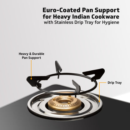 V-Guard VGD 457 PI 4 Burner Gas Stove | Compact & Elegant Gas Stove | 2 Large and 2 Medium High-Efficiency Brass Burners | Toughened Glass Top | 1 Year Coverage by V-Guard
