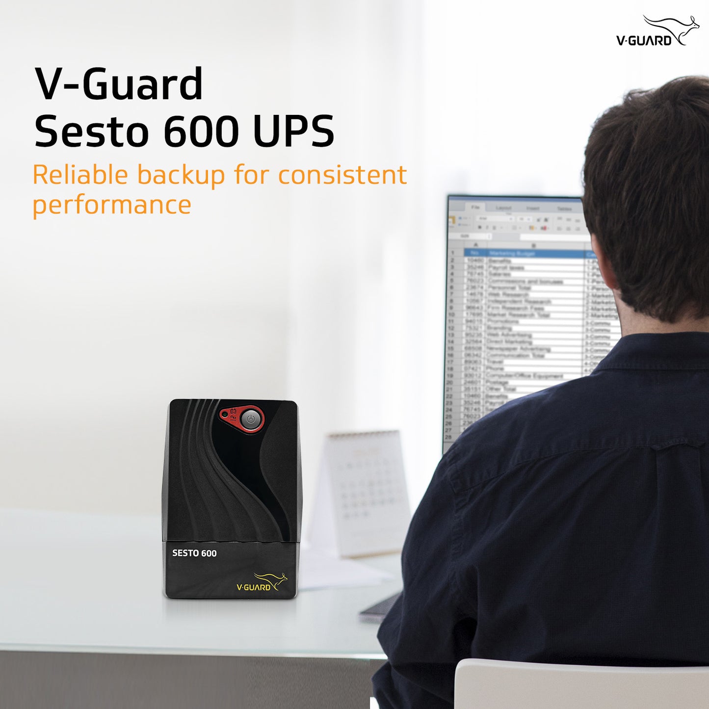 V-Guard Sesto 600 UPS for Power Backup & Protection | Capacity 600VA/300W | Working Range 140-300 VAC (Black)