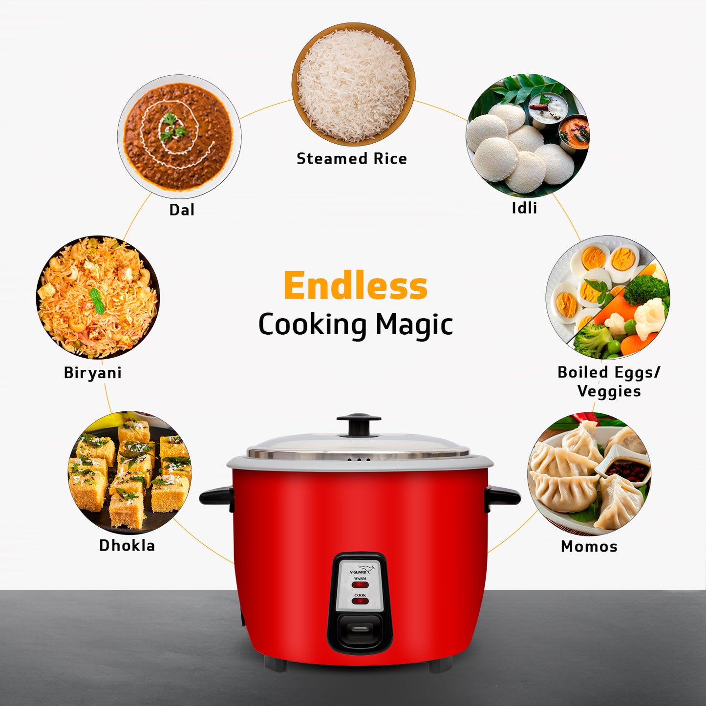 V-Guard VRCD 1.8-Litre Electric Rice Cooker with 700 W Power, 2 Pots, Spatula, Rice Separator | 2-Year Product & 5-Year Heating Plate Coverage by V-Guard | Automatic Cooking with Double-Layered Body & Cool Touch Handles