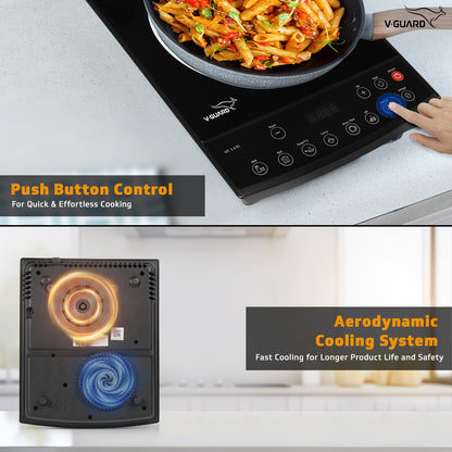 VIC 1.4 EL Induction Cooktop / 1400 Watt Electric Induction cooker with 7 Power Levels|Temperature Control | Push button| Auto-cutoff | Elegant Crystal Glass Matte Finish