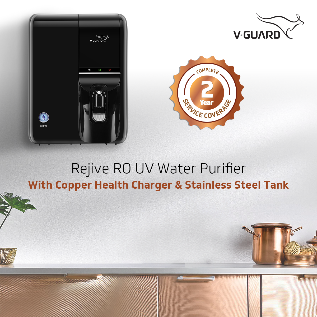 Rejive RO UF Water Purifier with Mineral Health Charger, Copper Protection and Stainless Steel Tank, 7 Stage Purification, Suitable for Water with TDS up to 2000 ppm