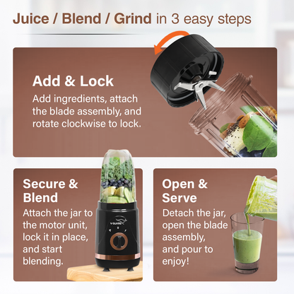 V-Guard Citius Nutri Blender | Bullet Mixer Grinder Juicer | 2 Leakproof Jars | 2 Years Product & Motor Coverage by V-Guard | 400 W Copper Motor | Up to 22,000 RPM | 1 Storage & 1 Sipper Lid