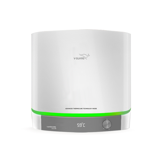 V-Guard Luxecube Avo DG Geyser 15 Ltr | Digital Display | Up to 38% More Hot Water: Advanced Thermocline Technology | 5 Star Rating | 7 Year Tank Warranty from V-Guard | Luxe Glow Illumination | White
