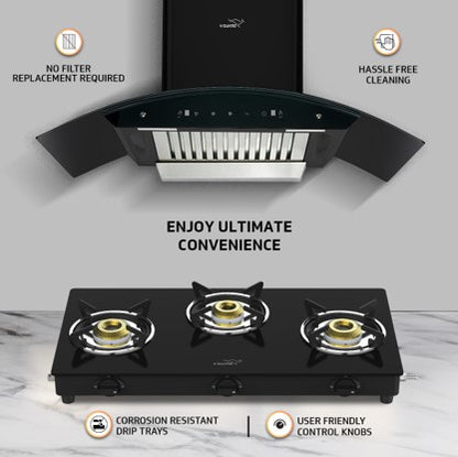 V-Guard A20 BL 180 90 cm Intelligent Auto clean Chimney and VGD 369 P/L Gas Stove Combo- The Ultimate Kitchen Duo