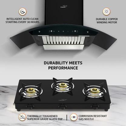 V-Guard A20 BL 180 90 cm Intelligent Auto clean Chimney and VGD 369 P/L Gas Stove Combo- The Ultimate Kitchen Duo