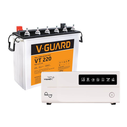 V-Guard Inverter & Battery Combo (1150 Pure Sine Wave 1000VA/12V Inverter, VT 220 (205 Ah Tall Tubular Battery) for Home, Office & Shops
