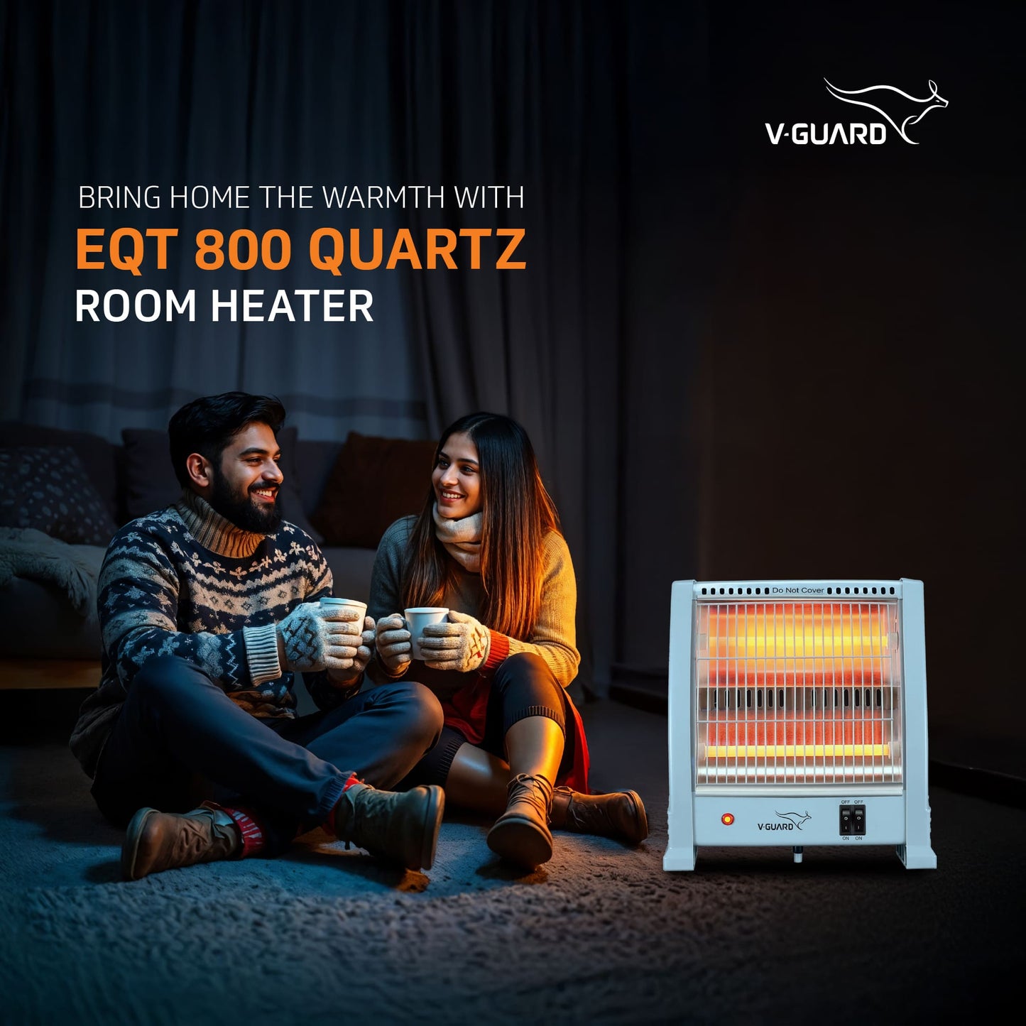 V-Guard EQT 800 Quartz Room Heater Noise free One year Warranty Automatic tips over protection Quick Heating