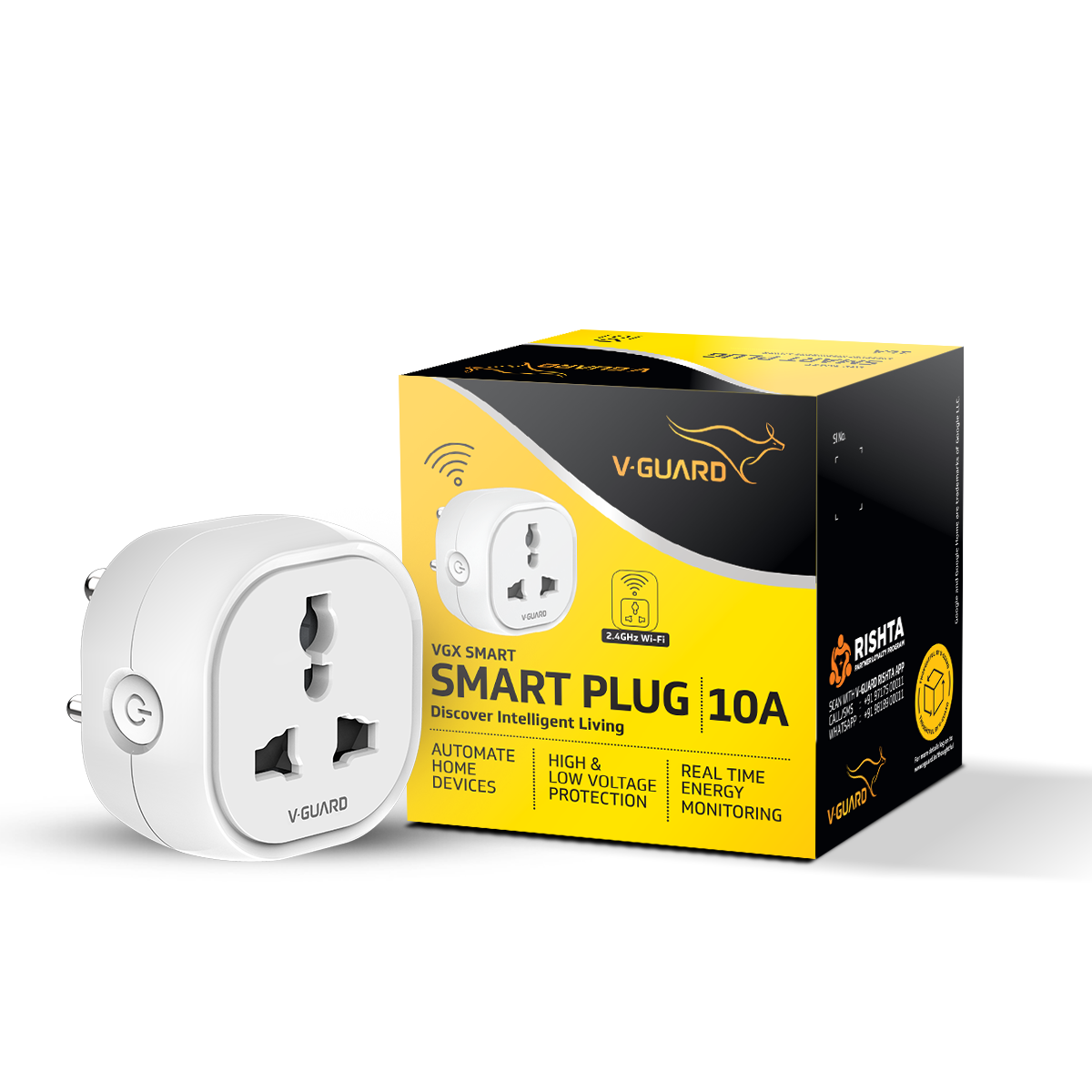 V-Guard 10 A Smart Plug with Bluetooth and WiFi Connectivity | Voice Control using Google Home and Amazon Alexa | Supports iOS and Android | White | 1 Year Product Warranty from V-Guard