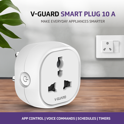V-Guard 10 A Smart Plug with Bluetooth and WiFi Connectivity | Voice Control using Google Home and Amazon Alexa | Supports iOS and Android | White | 1 Year Product Warranty from V-Guard