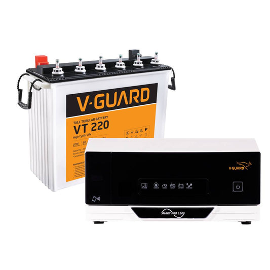 V-Guard Smart Inverter & Battery Combo (Smart Pro 1200 Digital Sine Inverter with VT 220 (205 Ah Tall Tubular Battery)) for Home, Office & Shops