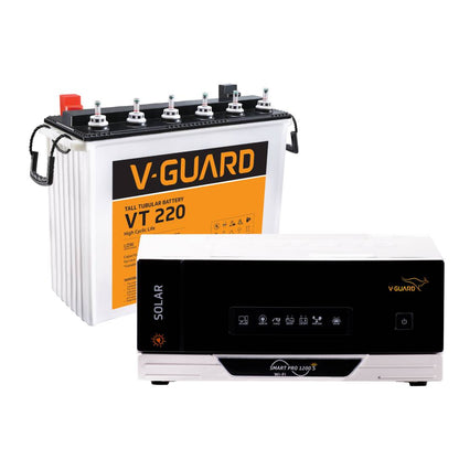 V-Guard Smart Inverter & Battery Combo (Smart Pro 1200 S Solar Inverter with VT 220 (205Ah Tall Tubular Battery)) for Home, Office & Shops